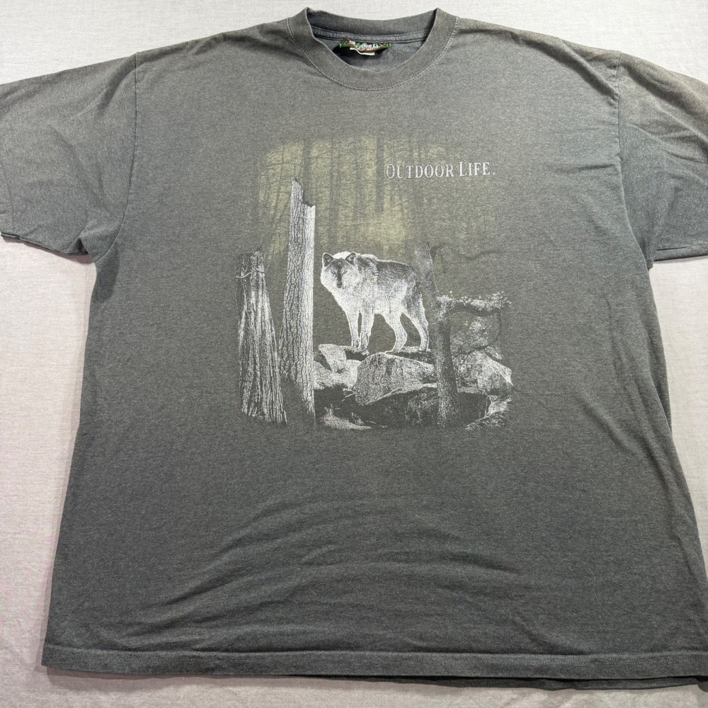 Outdoor Life Wolf Graphic Tee Mens XL Gray Excellent Short Sleeve Nature Shirt